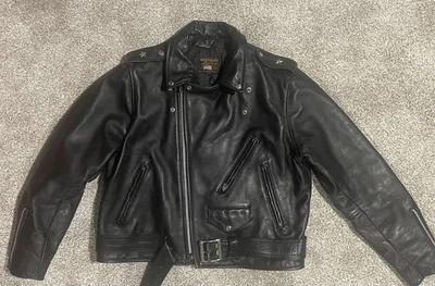 Chaqueta acolchada de cuero vintage Vanson modelo C para motocicleta talla 46 negra pesada EE. UU. Foto 1 de 4