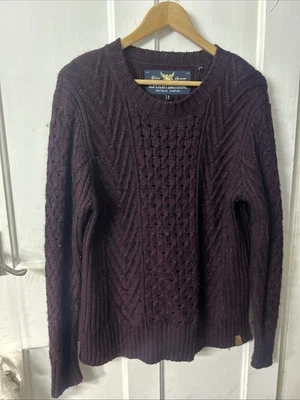 Superdry Men's Burgundy Cable Knit Sweater Jumper Size XL - Image 1 of 4
