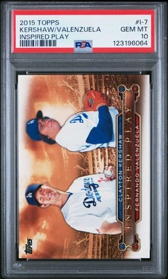 2015 TOPPS INSPIRED PLAY #I-7 CLAYTON KERSHAW/FERNANDO VALENZUELA PSA 10 - Image 1 of 2