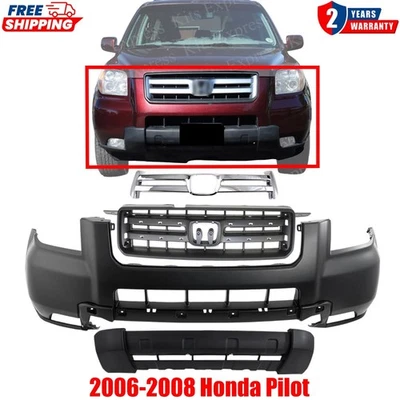 Front Bumper Upper & Lower Cover & Grille With Molding For 2006-2008 Honda Pilot Foto 1 de 4