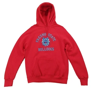 Vintage 80s Fresno State Bulldogs Red Graphic Pullover Hoodie College Men's Sz L - Picture 1 of 7