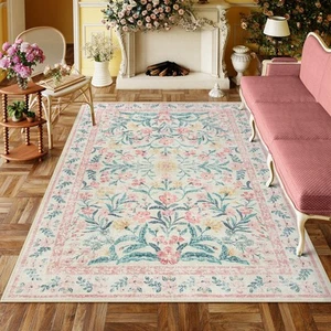 Pink Washable Rugs for Bedroom Girls 6x9, Boho Floral Living Room Rugs Non-Sl... - Picture 1 of 8