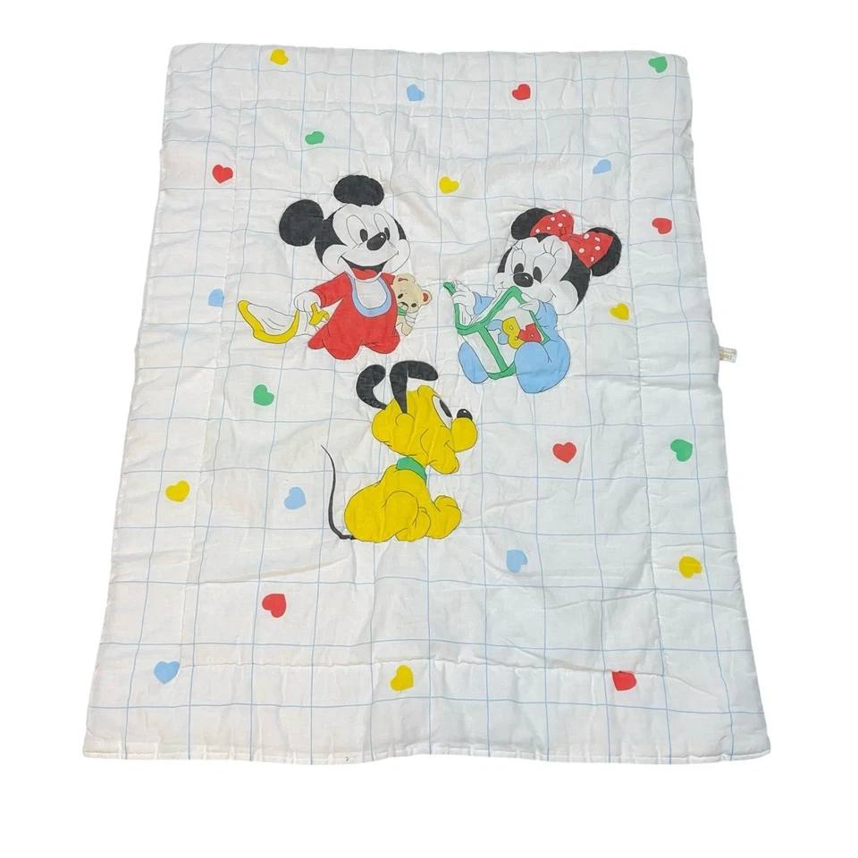 Cobertor de berço Dundee Disney Baby Mickey Mouse Minnie Pluto década de 1980 vintage 41x30” - Imagem 1 de 4