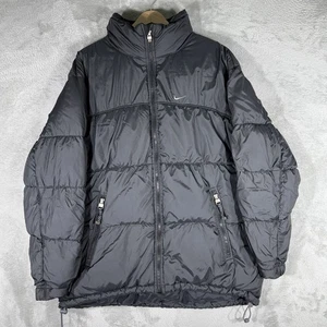 VTG Nike Puffer Jacket Mens L Black Center Swoosh Full Zip Y2K Nocta Style - Picture 1 of 17