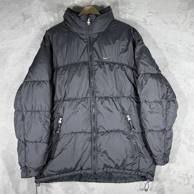 VTG Nike Puffer Jacket Mens L Black Center Swoosh Full Zip Y2K Nocta Style - Image 1 of 4