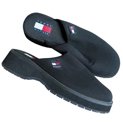 Tommy Hilfiger vintage chunky mules women size 7.5 black shoes 90s Y2K platform - Image 1 of 4