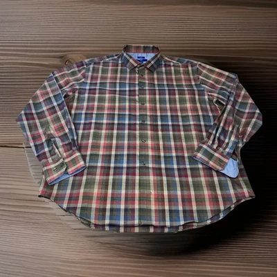 Egara Men’s XXL 2XL Slim Fit Blue Red Plaid Long Sleeve  100% Cotton Dress Shirt - Image 1 of 4
