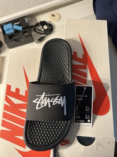 Nike X Stussy Benassi Slides Nero BLK Taglia 7 Uomo 8.5 Donna CW2787 001 Nuove