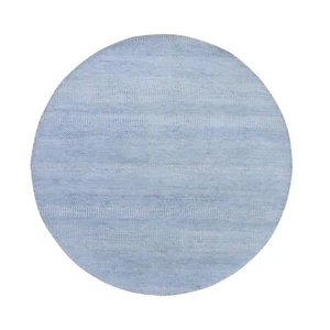 5'10"x5'10" Blue Wool and Silk Hand Knotted Modern Grass Design Round Rug R79157 - Picture 1 of 7