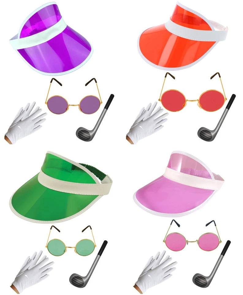 Neon Sun Visor Hat Inflatable Golf Club Gloves Round Glasses Poker Fancy Dress - Image 1 of 1