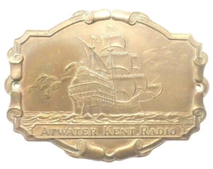 Vintage ATWATER KENT MESSING HOHES SCHIFF NAMENSSCHILD 3 & 1/2" zwischen Löchern / 4 x 3" - Bild 1 von 1