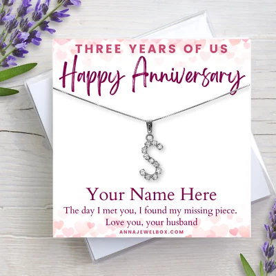 Personalised 3rd Wedding Anniversary Gift for Wife Silver Letter Name Necklace - Image 1 of 4