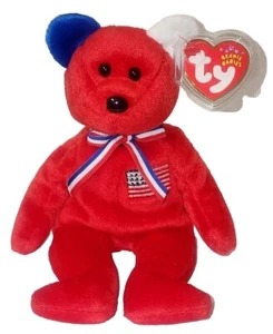 Ty Beanie Baby AMERICA Red Bear Internet Excl. NUEVO JUGUETE DE PELUCHE MWMT - Imagen 1 de 9