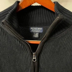 Ralph Lauren Polo Jeans & Co Mens Medium 1/4 ZIP Sweater Ribbed Black Military - Picture 1 of 13