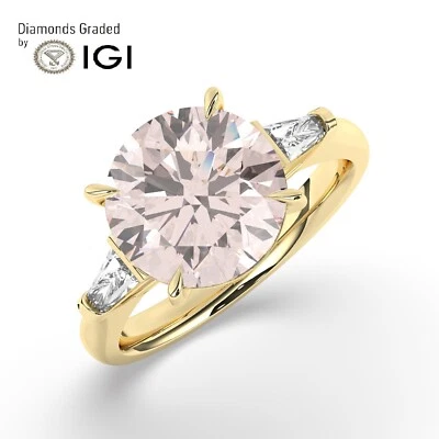Round Solitaire 14K Yellow Gold Intense Pink Engagement Ring,4.50ct Labgrown IGI - Image 1 of 4