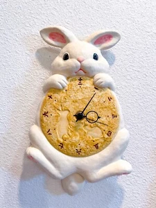 Japanese Lucky White Rabbit Pendulum Wall Clock w/Moon Pottery SETO ware Gift - Picture 1 of 9