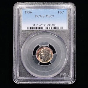1956 Roosevelt Dime 10c - PCGS GRADED MS67 *RAINBOW* - Picture 1 of 4