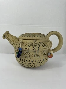 Tea Pot Pottery Artist Signed Hieroglyphic Hand Made Rare Stoneware Antique D2 - Picture 1 of 12