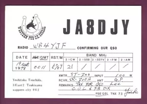 Tarjeta de radio QSL de colección Japón JA8DJY Tsukisama Sapporo City Western Pub septiembre 1978 - Imagen 1 de 2