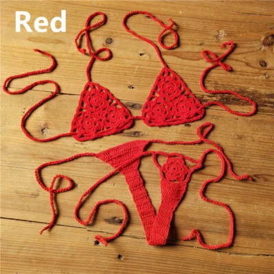 Conjunto de mini bikini de ganchillo Tanga Tanga Playa Micro Traje de baño Algodón Lencería sexy Foto 1 de 4