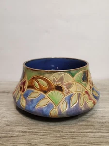 Royal Doulton Majolica Antique Bowl X8857F Art Deco Circa 1920 Old Staple Repair - Picture 1 of 16