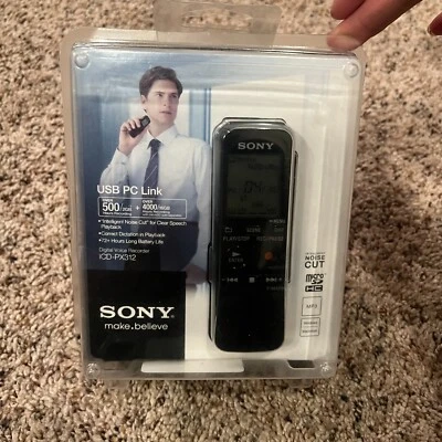 Sony 2GB Digital Flash Voice Recorder Black ICD-PX312 Handheld New Sealed - Image 1 of 2