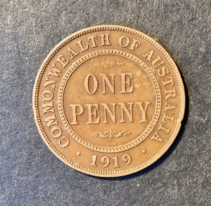 1919 Penny Australian Predecimal Coin. KGV Penny. x 1 Coin Ungraded - Picture 1 of 4