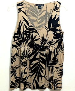 AUGUST SILK Cest City Sleeveless Blouse Top Medium Silk Blend Empire Black Beige - Picture 1 of 6