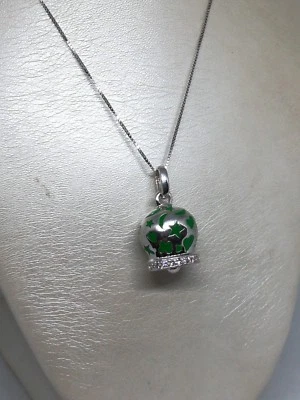  CIONDOLO ARGENTO CAMPANA SMALTATA COLOR VERDE CON ZIRCONI MISURA GRANDE - Immagine 1 di 3