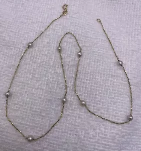 14K Gelbgold 4 mm Perlen schwimmende Station 1 mm Kabelverbindung Halskette 16 Zoll - Bild 1 von 6