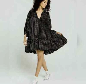 Free People Full Swing Tunic Ruffle Hem Dress Black Combo XS NWT - Picture 1 of 5