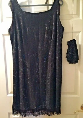 Vestido estilo aleta talla 20 años 20 disfraz con cartera vintage con cordón con cuentas Foto 1 de 4