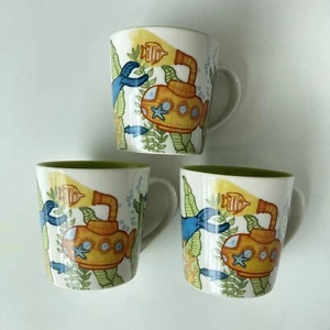 3 Starbucks New Bone China Mug Under The Sea 2010 Nautical Theme Whale Submarine - Picture 1 of 5