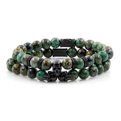 African Türkis Armband Bracelet Perlenarmband Memento Mori Black Edition - Bild 1 von 3