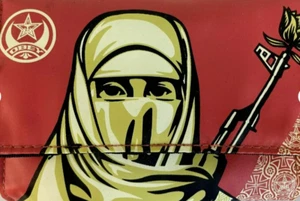 OBEY Tri-fold Wallet Peace Woman Shepard Fairey Art 2008 Protest Gun Girl New - Picture 1 of 9