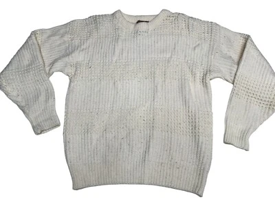 Malha de cabo pesada pescador gola redonda masculina High Sierra tamanho M off white vintage - Imagem 1 de 4