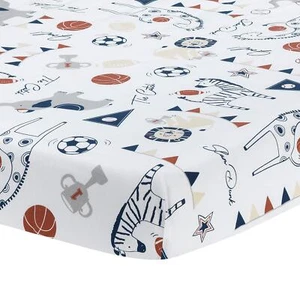 Hall of Fame Animals Sports Theme 100% Cotton Fitted Baby Crib Sheet 28"x52" - Picture 1 of 5