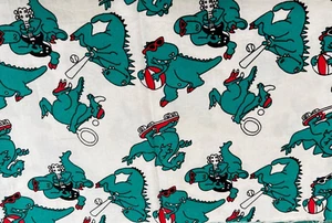Remant Vintage Green Dinosaur Sports Cotton Fabric 44" x 9" - Picture 1 of 2