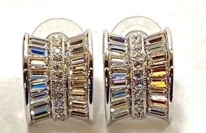 Vintage Nolan Miller Silver Tone Rhinestone Hoop Earrings - Picture 1 of 7