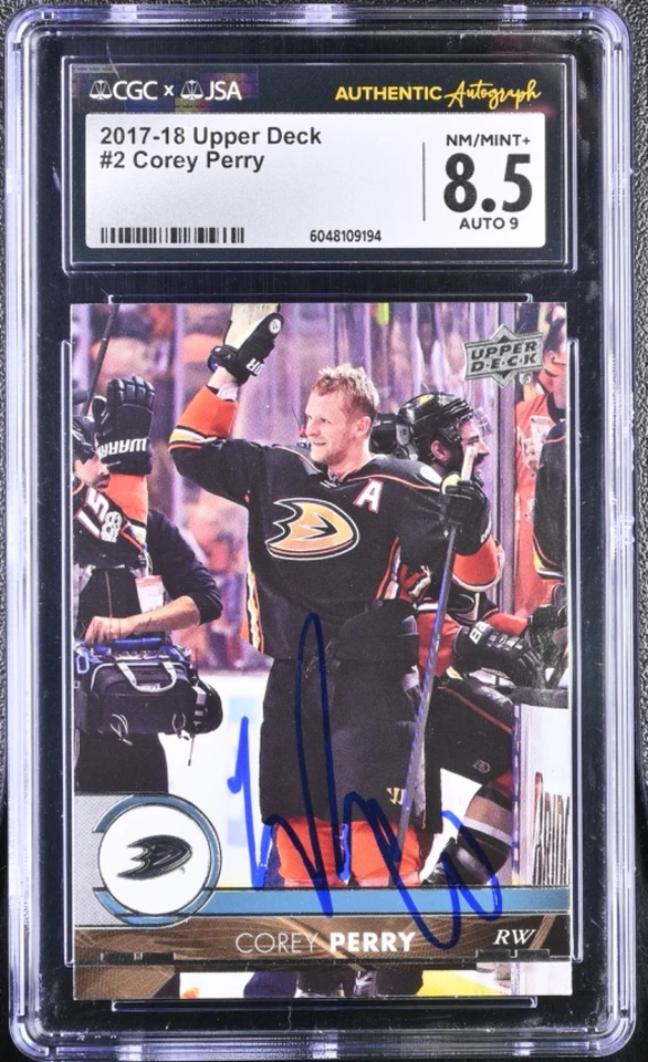 Corey Perry Signed 2017-18 Upper Deck Card #2 Anaheim Ducks CGC 8.5 JSA 9 Auto - Image 1 of 2