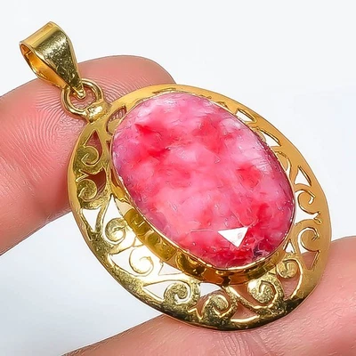 Ruby (Simulated) Silver Gold Plated Pendant 1.95" P7622-397 - Image 1 of 3