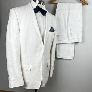 Murano Baird McNutt 42L slim fit off white 100% linen suit 33 x 34 flat pants - Picture 1 of 14