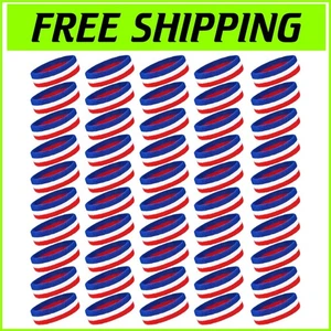 Patriotic 60 Pcs Cotton Sweatbands - Non-Slip Sports Headbands for Workout - Picture 1 of 8