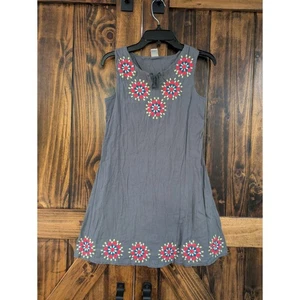 Old Navy Kids Girls Sz 8 Medium Sleeveless Gray Dress Boho Embroidery GUC - Picture 1 of 8