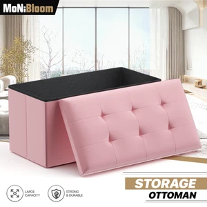 30" Light Pink Folding Storage Ottoman Foot Stool Bench Chest w/Flipping Lid - Picture 1 of 8