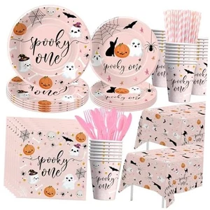 Halloween Spooky One Geburtstag Deko Geschirr Mädchen, rosa Halloween Geist  - Bild 1 von 8