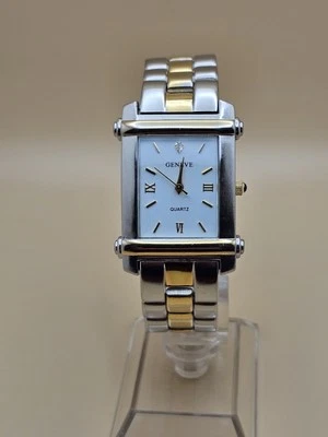 Estuche de desplazamiento analógico vintage años 80 Geneve para hombre tono plata/oro banda de acero inoxidable Foto 1 de 4