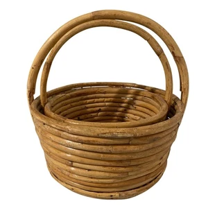 Vintage Set aus geflochtenem Rattan mit Griffen - Bild 1 von 10