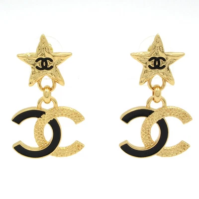 Auténticos Pendientes CHANEL Coco - Oro Negro Herrajes Charol Foto 1 de 4