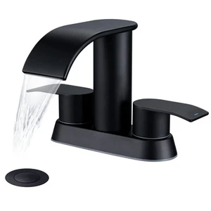 Waterfall Bathroom Sink Faucet Matte Black, Two Handles Bathroom Faucet with ... - Picture 1 of 9